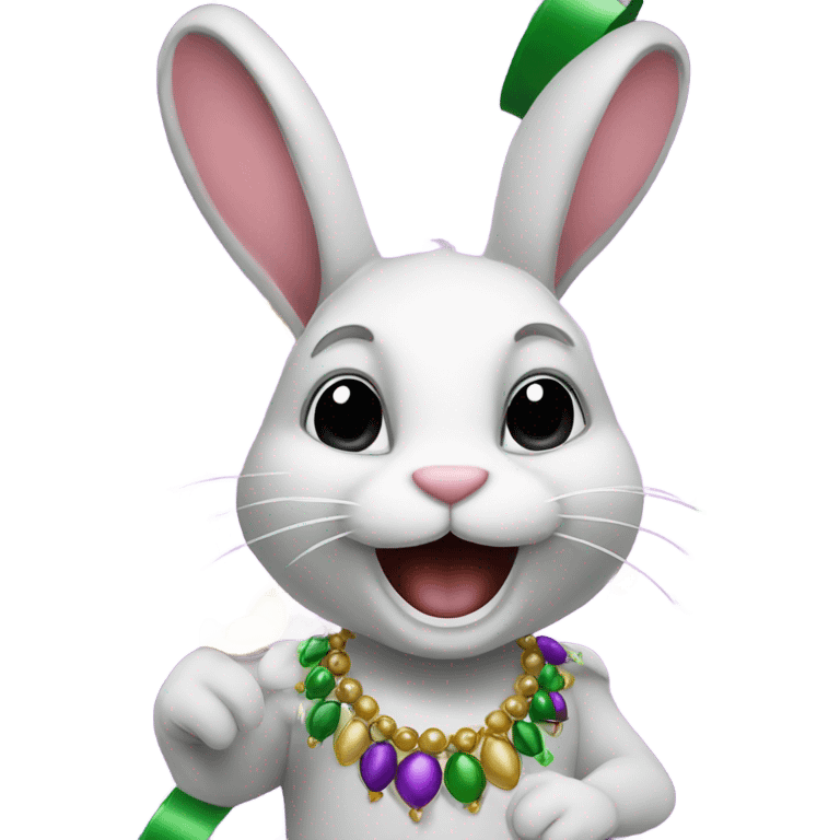 Bunny celebrating Mardi Gras emoji