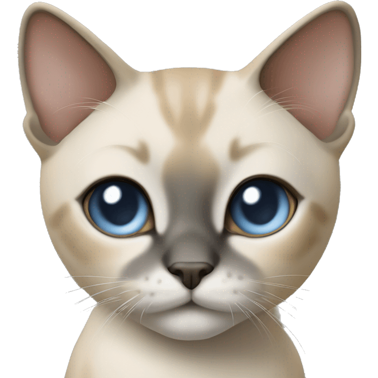 Thai breed cat with a light cream-brown body, dark gray nose and face, ears, and paws. sharp ears, and striking light blue eyes  emoji