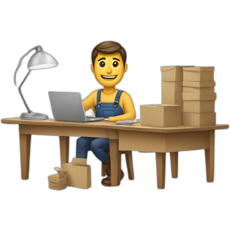 A man with a table making a inventory of apartment emoji