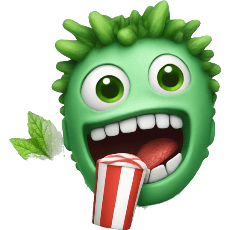 Small green monster eating peppermint  emoji