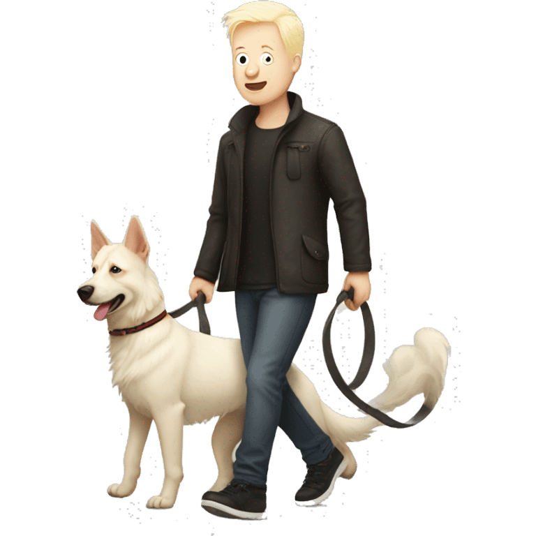 albino guy walking a german shepard emoji