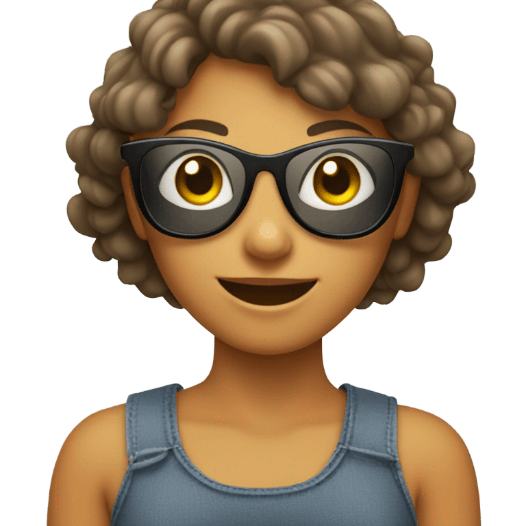 smiling girl in sunglasses. arms at side emoji