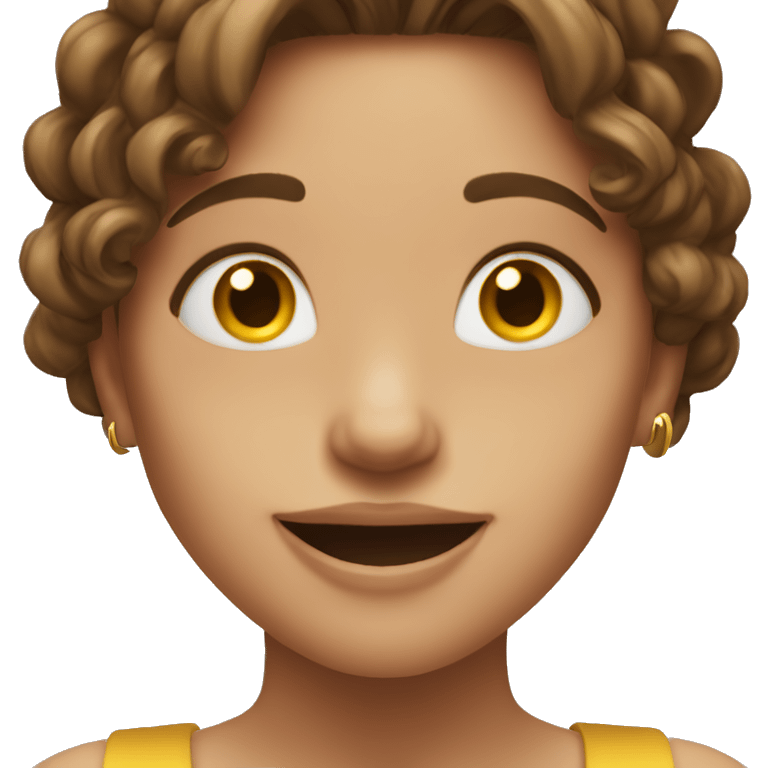 girl with brown hair with highlights and golden ring earrings spitting being happy emoji