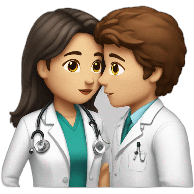 dark hair doctor girl kissing chestnut hair man emoji