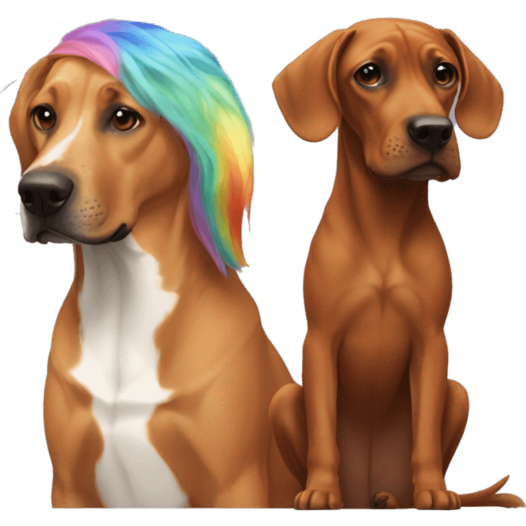 white male with long rainbow colored hair alongside a brown rhodesian ridgeback emoji