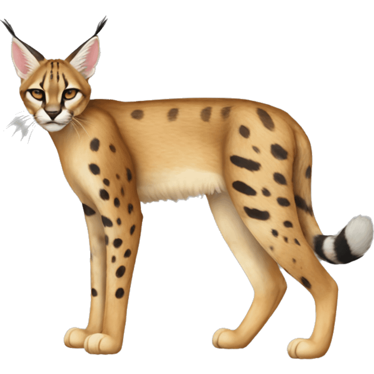 Striped and spotted Lynx-Caracal-Serval-hybrid full body emoji