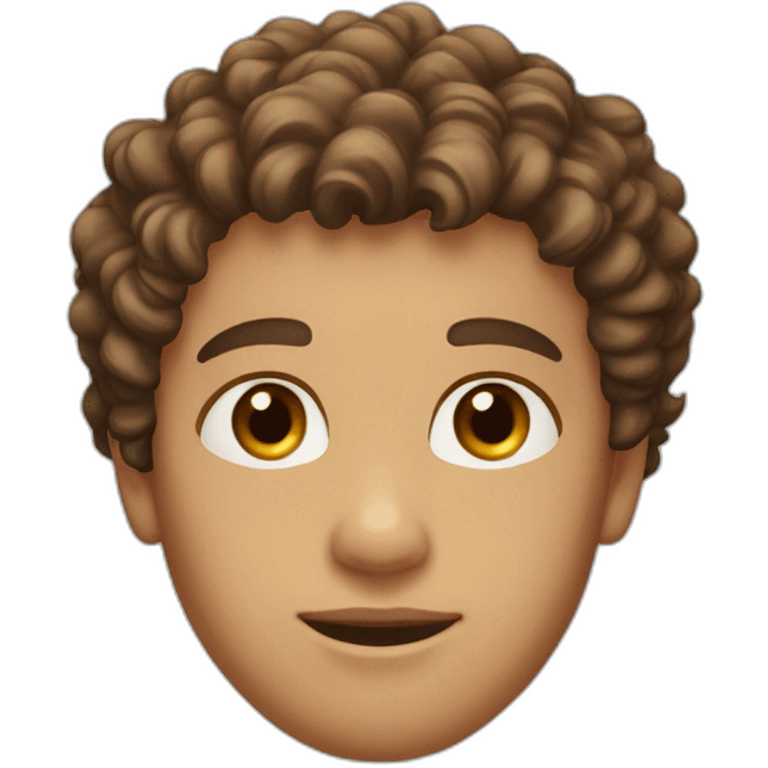 Boy with light skin, brown eyes, curly and brown hair on the top and short on the sides, and beard with a profiled jaw emoji