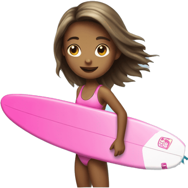 Girl surfer with pink surf board emoji