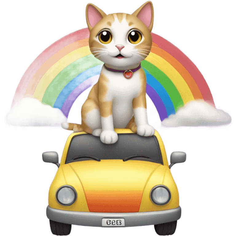 cat riding a car on a rainbow emoji