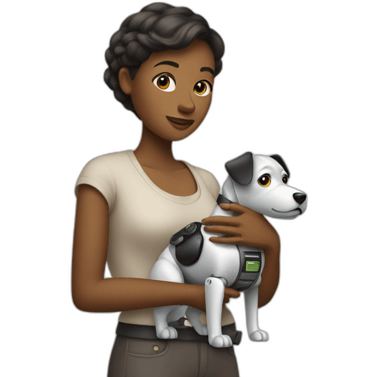 woman holding robot dog emoji