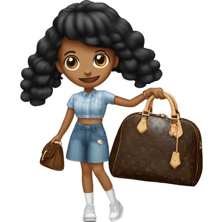 Chica de pelo negro liso llevando un bolso louis vuitton en la mano emoji