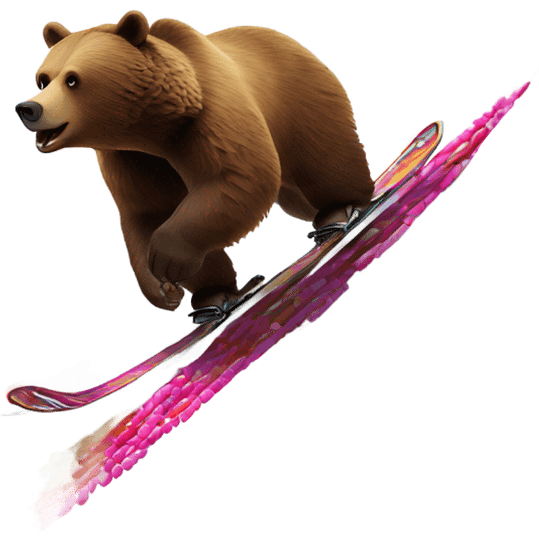 Grizzly bear skiing down mountain made of skittles emoji