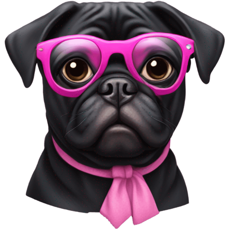 Black pug wearing pink glasses  emoji