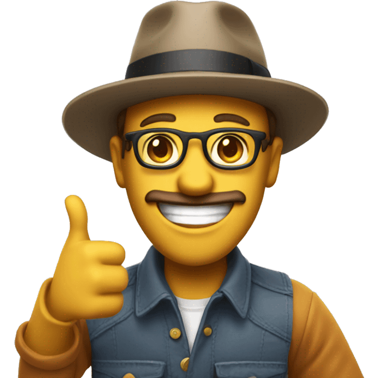 a designer with a hat doing a thumbs up and smiling wide emoji