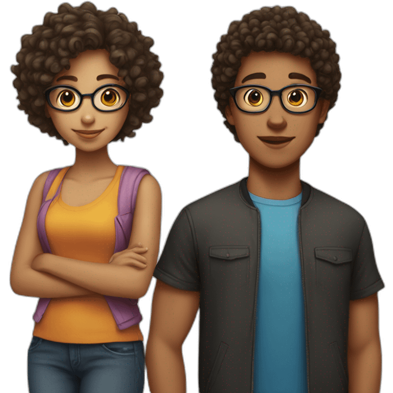 a couple of teenagers with glasses, the girl has curly hair and the boy has short hair emoji