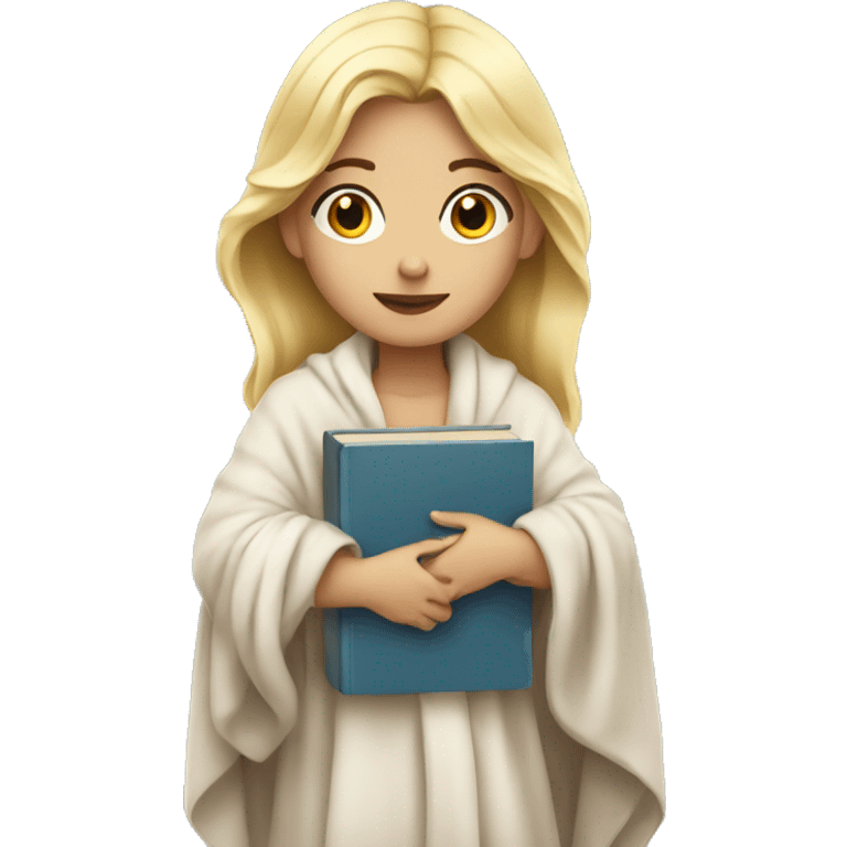 blonde girl with blanket and book emoji