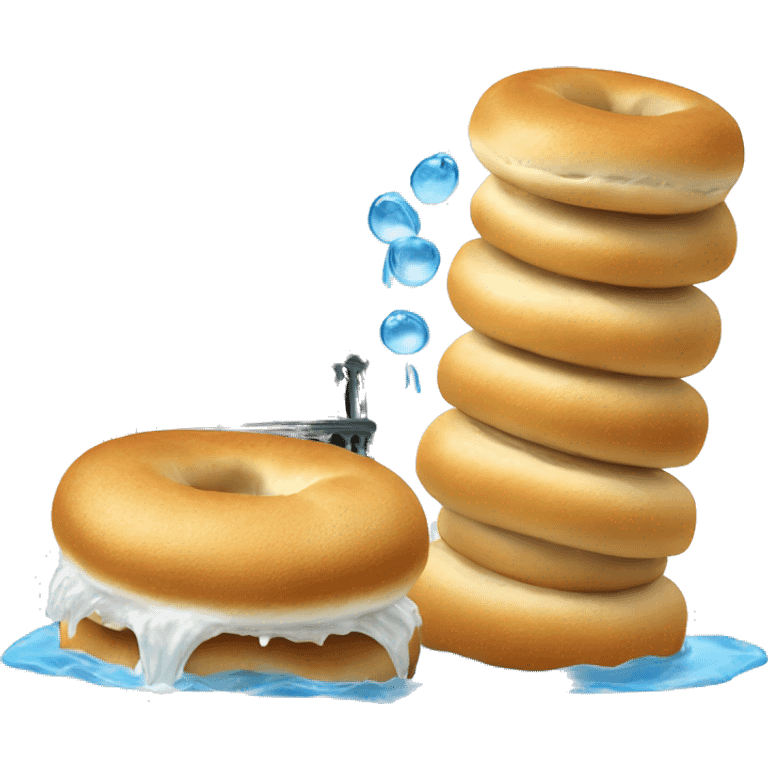 Leaning tower of Pisa with bagels on the ground and water coming out of the top emoji