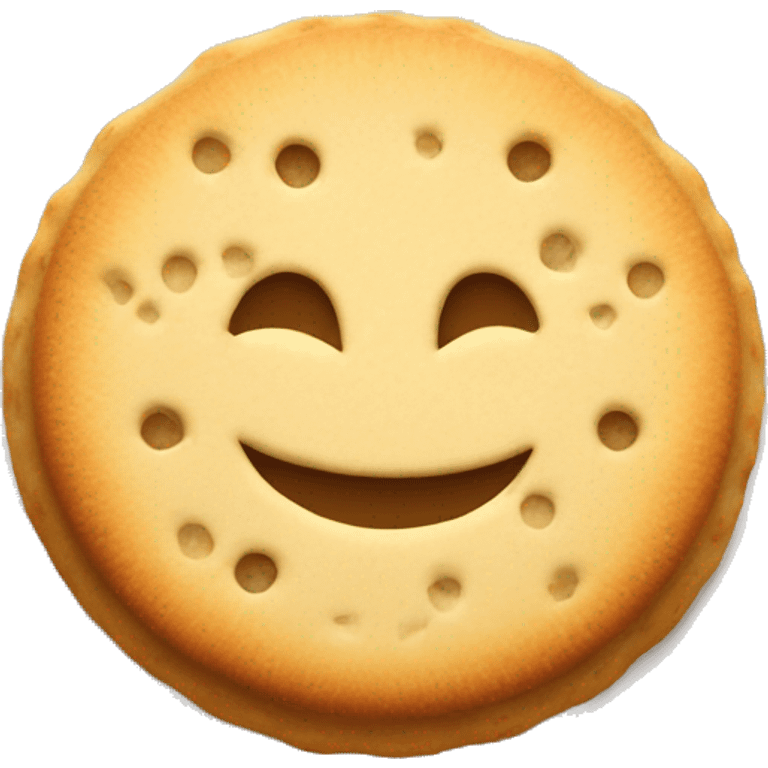 one round biscuit with tiny holes and a smile happy face emoji