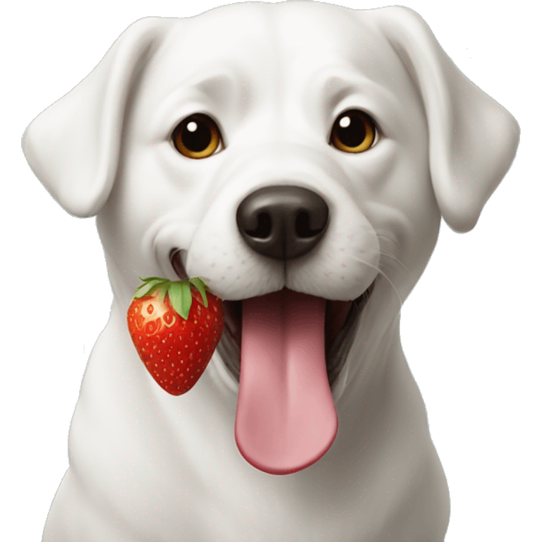 A white dog eating strawberry emoji