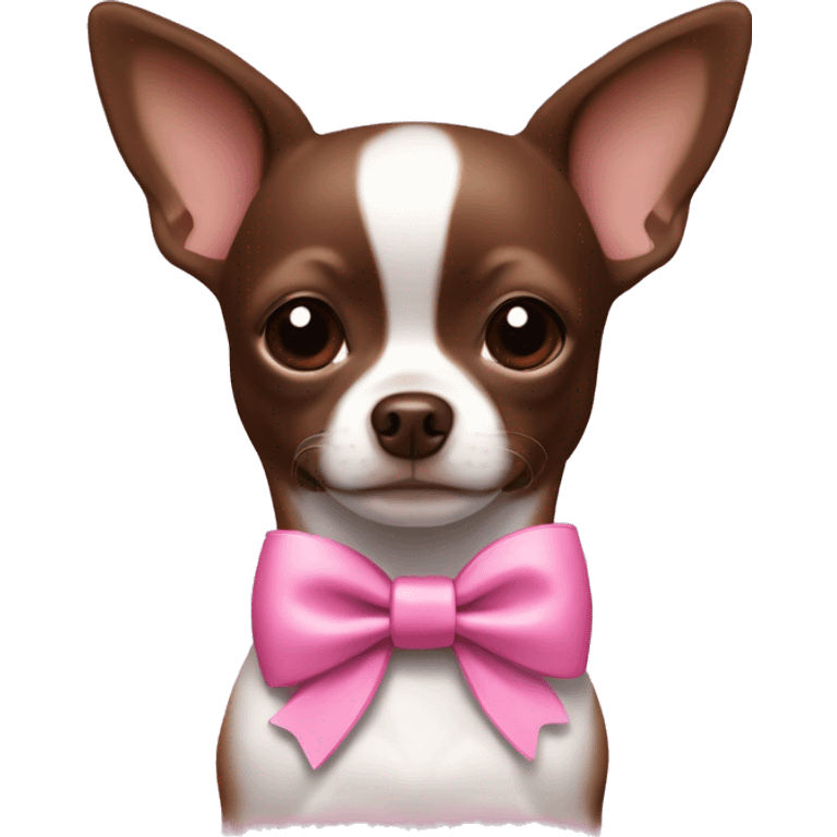 Chihuahua chocolate Brown with White Stroke on the forhead and a pink bow  emoji