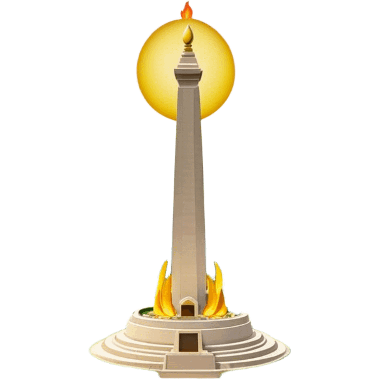 Cinematic Realistic Monas Landmark Emoji, showcasing the National Monument in Jakarta, a towering obelisk with a golden flame, set within a lush park under a clear, radiant sky. emoji