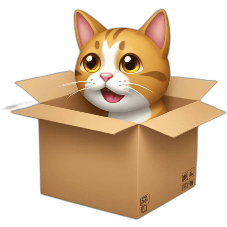 Gato asomando cabeza desde caja de carton emoji