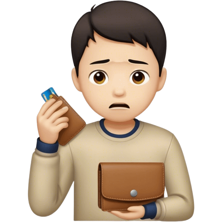 Chinese boy looking distraught an his empty wallet emoji