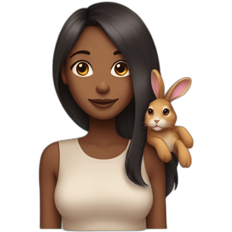 black woman long hair holding floppy eared tan rabbit cute emoji