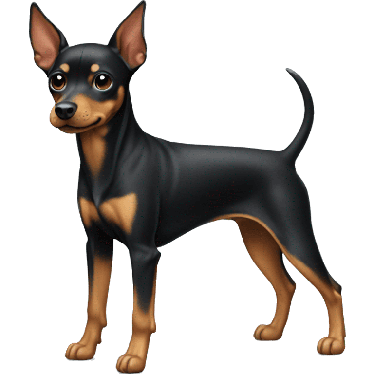 Pinscher dog color black and tan, with ears standing up emoji