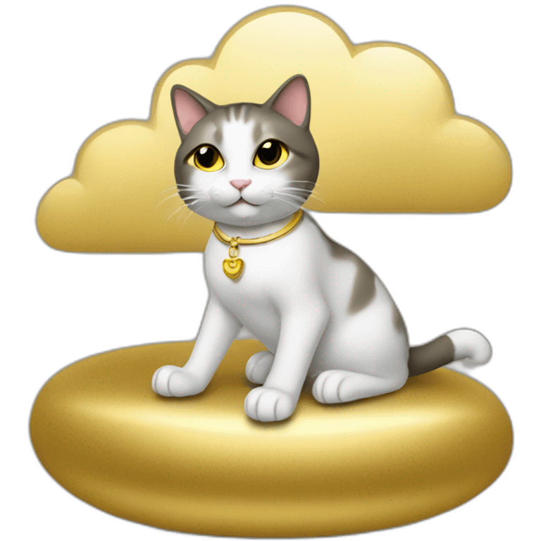 cat secretary sitting on top of the gold cloud emoji