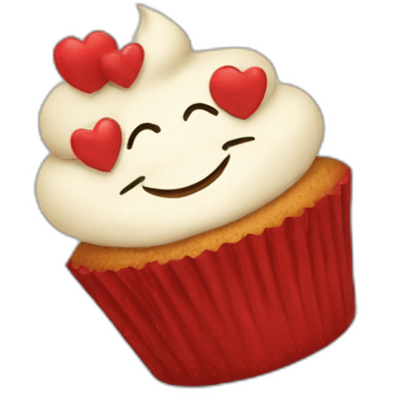 Happy red with hearts cupcake emoji