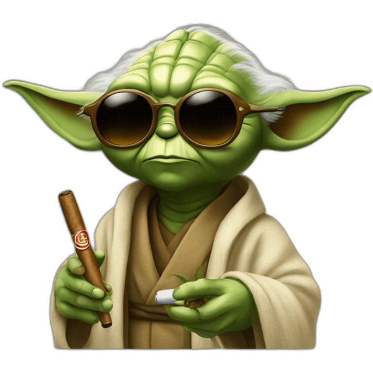 Yoda with a cigar in his mouth and wearing sunglasses emoji