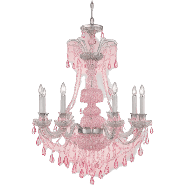 Light pink chandelier with clear crystals hanging  emoji