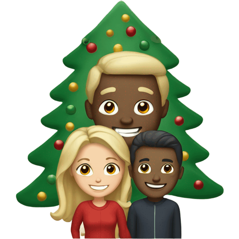 Couple smiling by christmas tree emoji