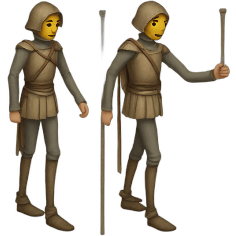 a person walking with stilts on both legs, not using arms, medieval emoji