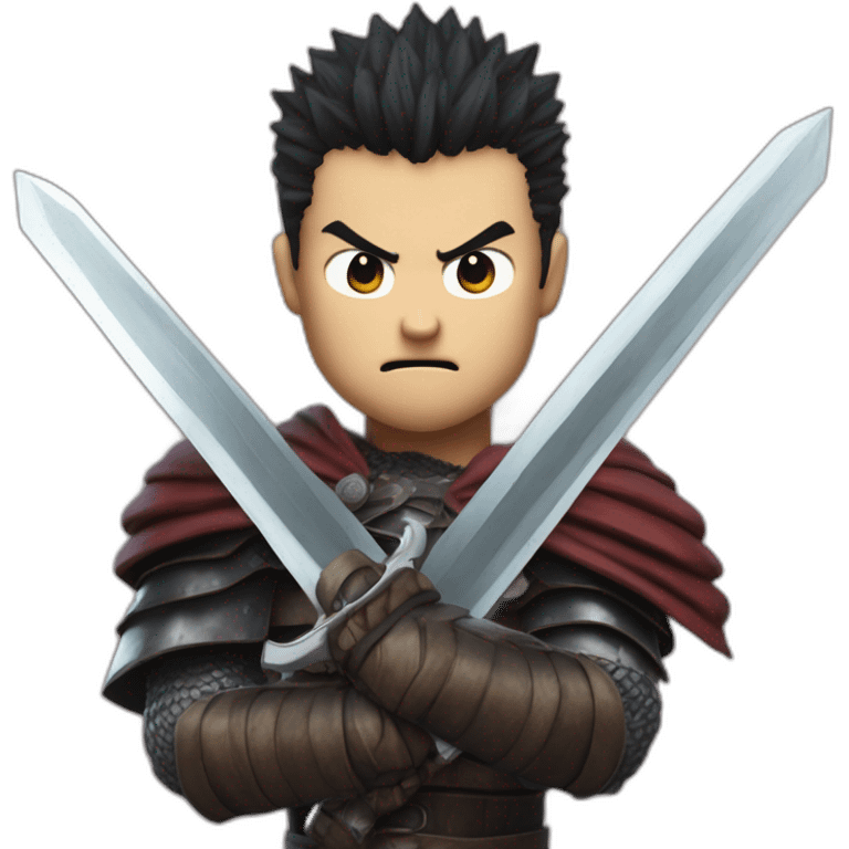 angry berserk guts carrying a huge sword on his shoulder framed on his bust emoji