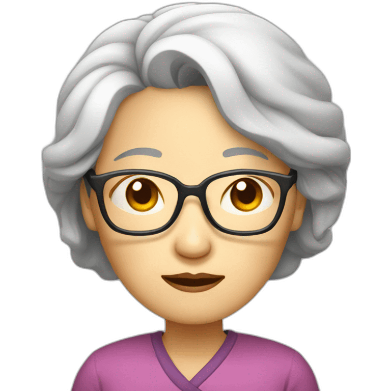 Chinese senior lady looks sleepy wear glasses emoji