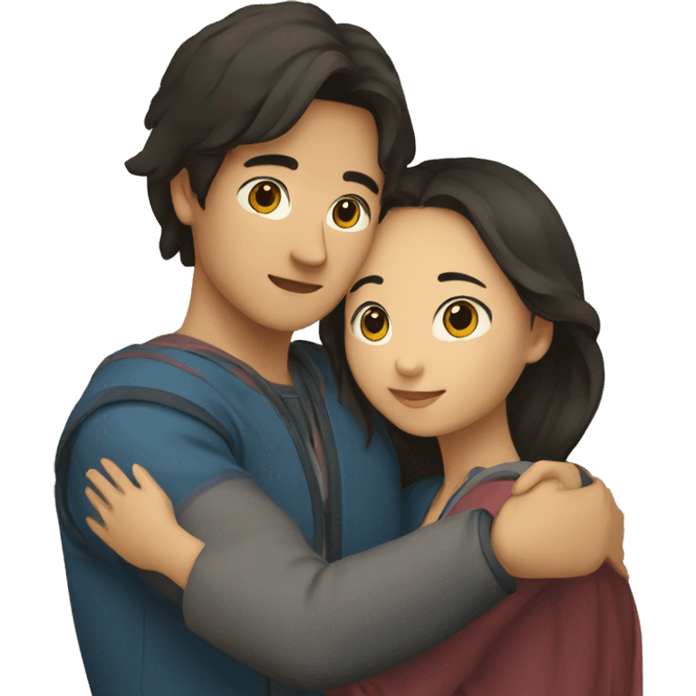 young metis Man and young asian woman hug love emoji