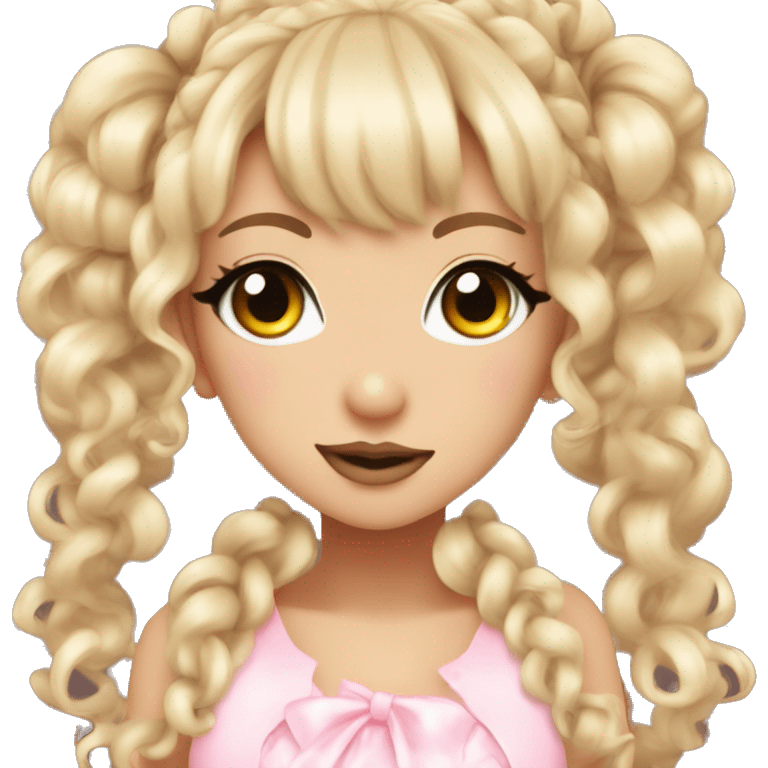 hime gyaru girl, curly pigtails, long eyelashes,  emoji