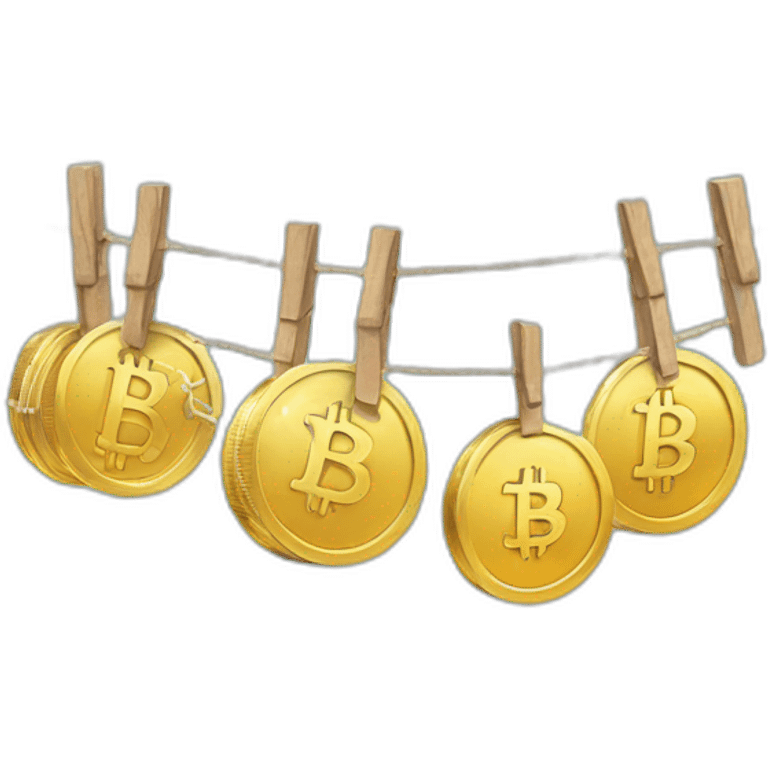 Washing line with bitcoins emoji