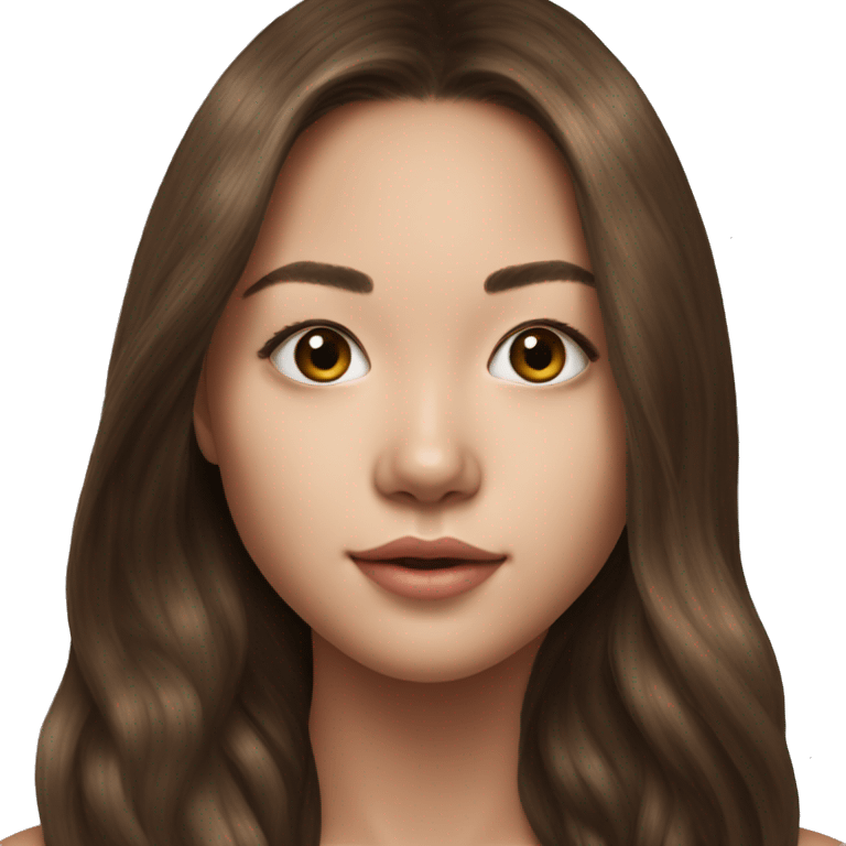 Megan Nakata long brown hair teenager, hyperreal photoreal portrait emoji