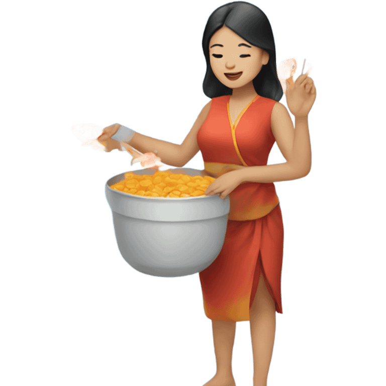 Thai woman on stage with goldfish  emoji