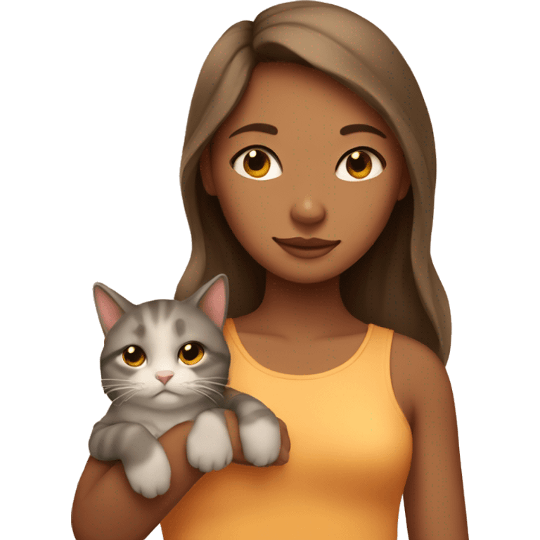  girl with sleeping tan cat emoji