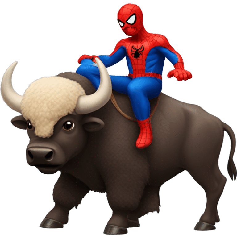 A buffalo with Spider-Man riding on top of it emoji