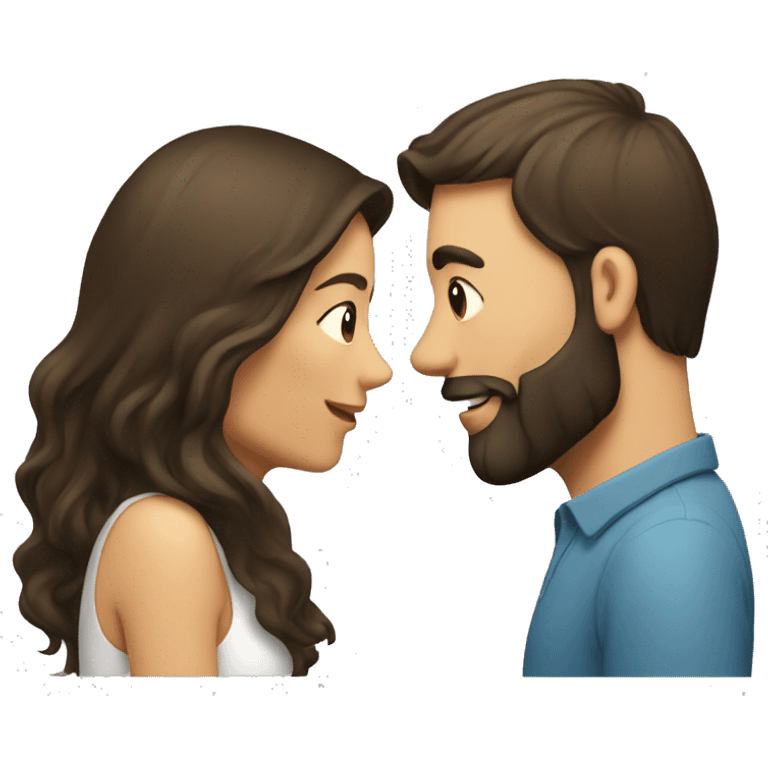 Brunette man with beard kissing brunette woman with long hair emoji