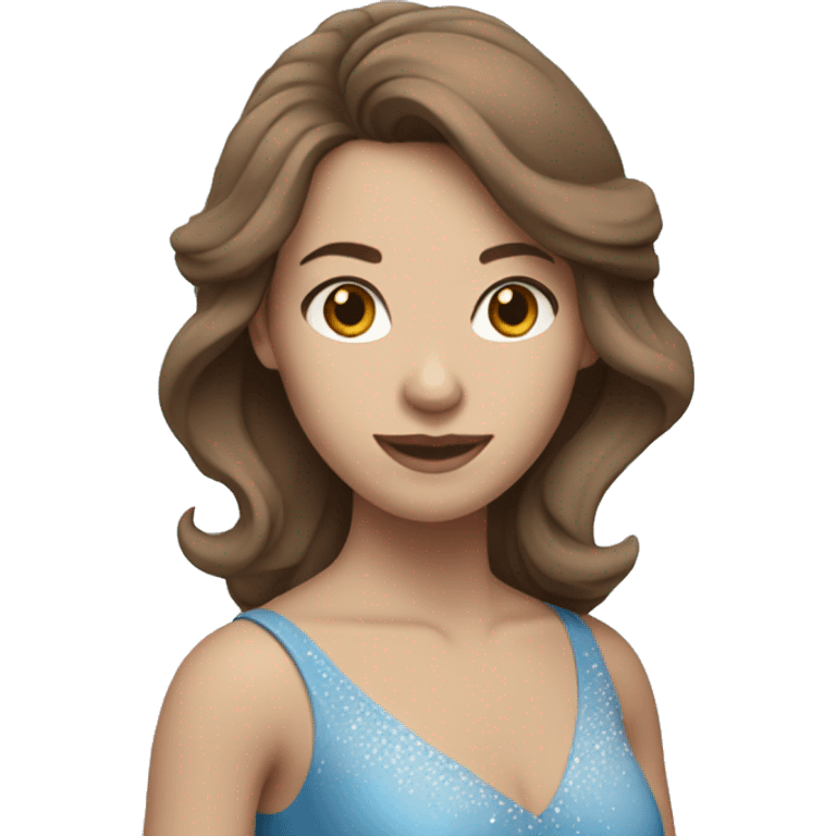 Ice skater wearing a blue dress with brown hair emoji