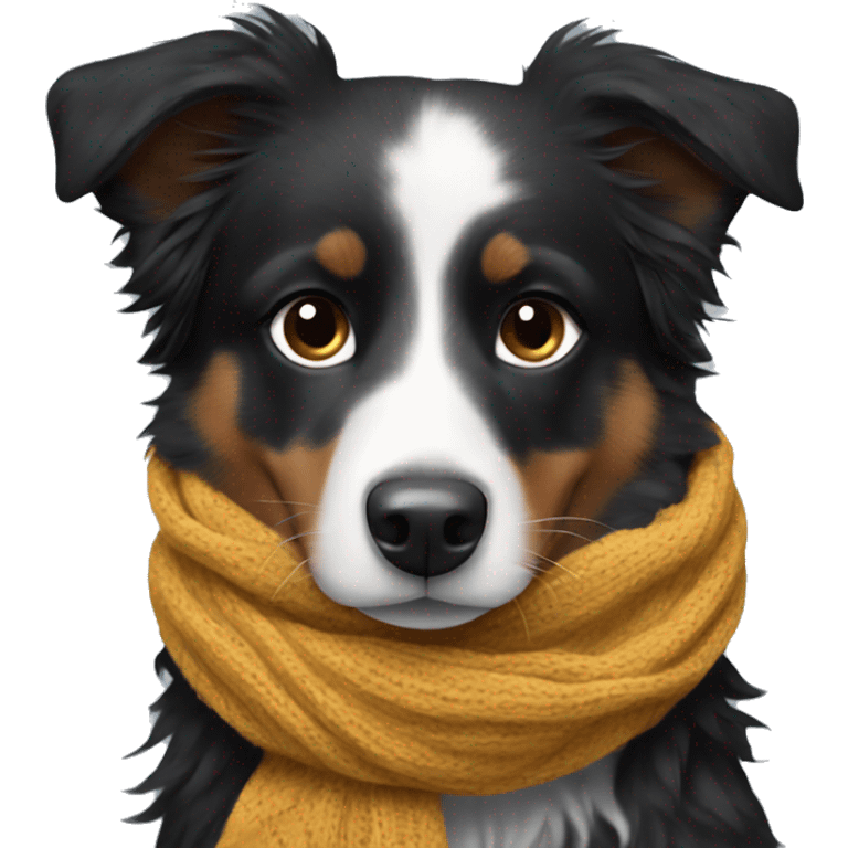 Small black australian shepherd dog wearing a knit scarf emoji