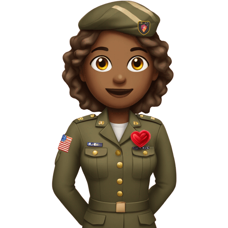 military girl in uniform with valentine  emoji