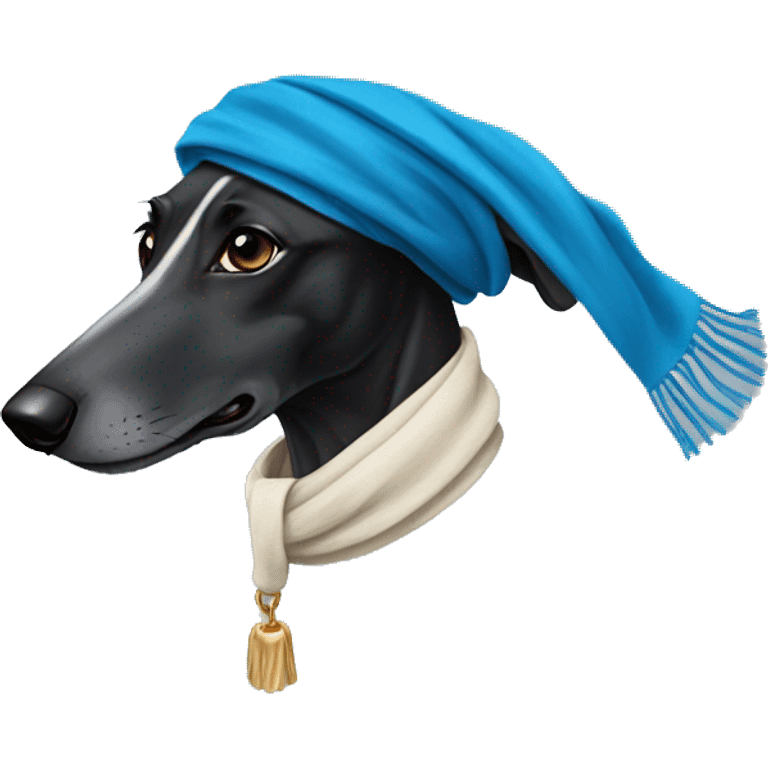 Black greyhound with a blue scarf emoji