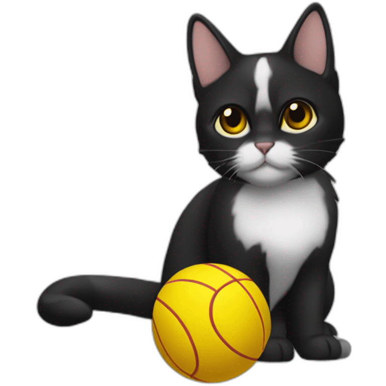 Una-gata-blanca-negra-amarilla-pelota emoji